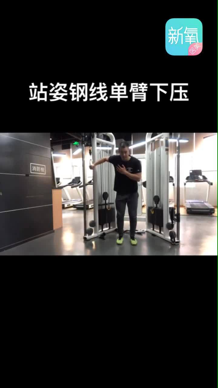 站姿钢线单臂下压训练目的增加胸大肌肌力注意动作过程_圈子-新氧美容