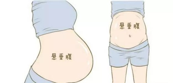 悬垂腹把孕妇的身体重心向前移动,后腰部分薄弱,对腰椎影响最大,腹部