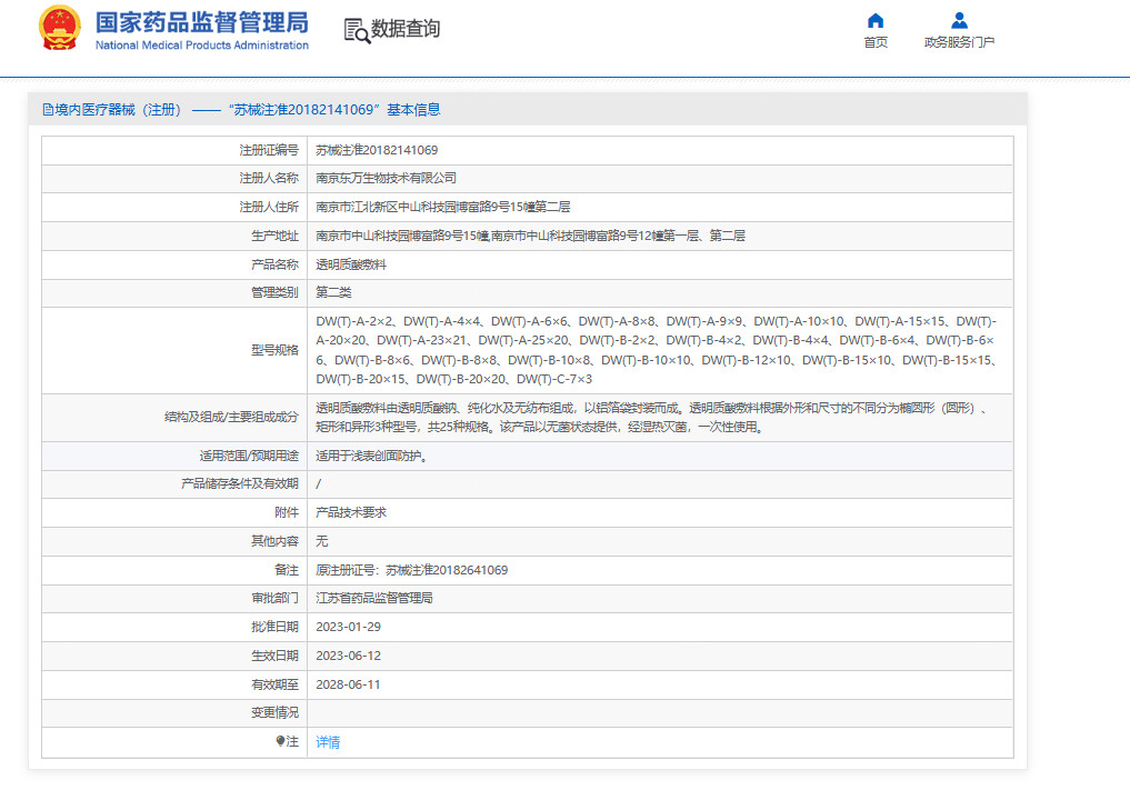 敷蕾诗透明质酸敷料1876