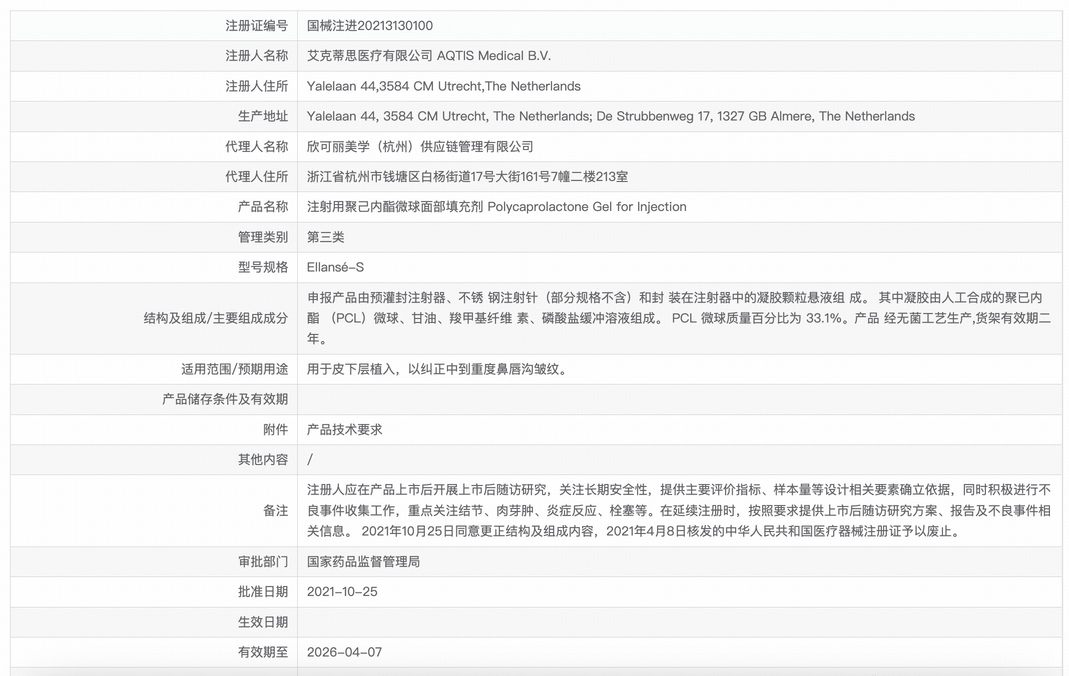 Ellanse伊妍仕注射用聚己内酯微球面部填充剂