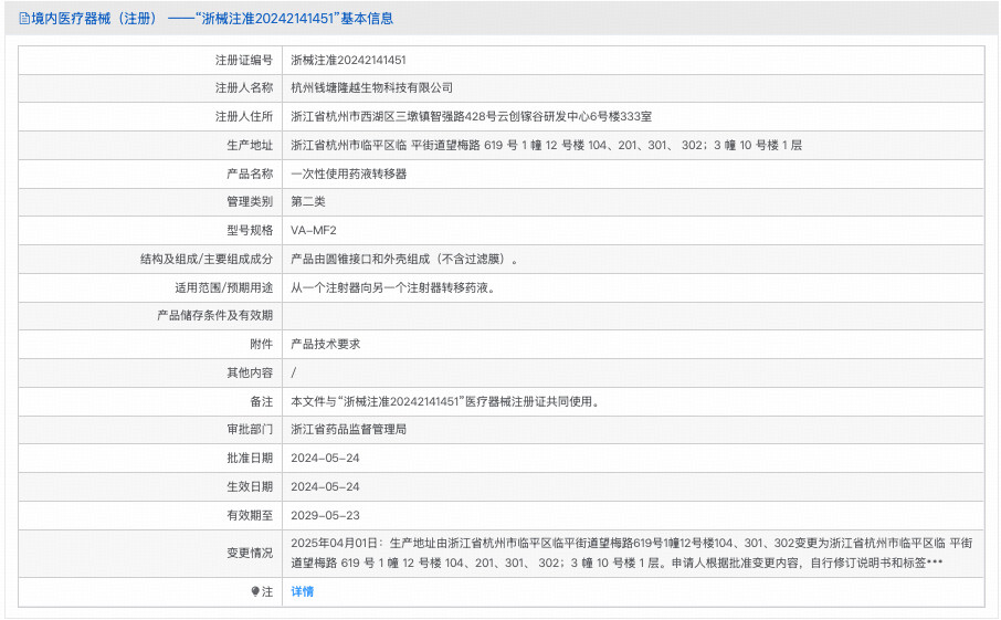 一次性使用药液转移器
