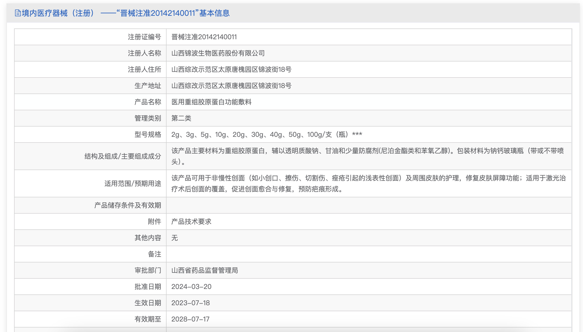 伯纳赫医用重组人源胶原蛋白功能敷料（凝胶型）