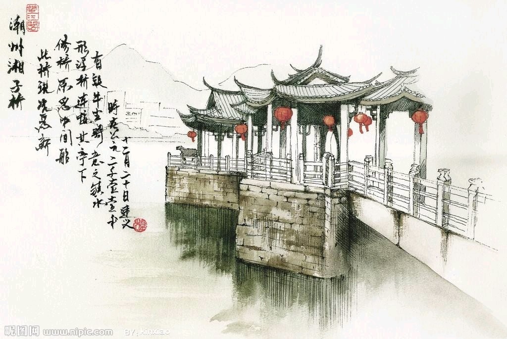 潮汕广济桥简笔画图片