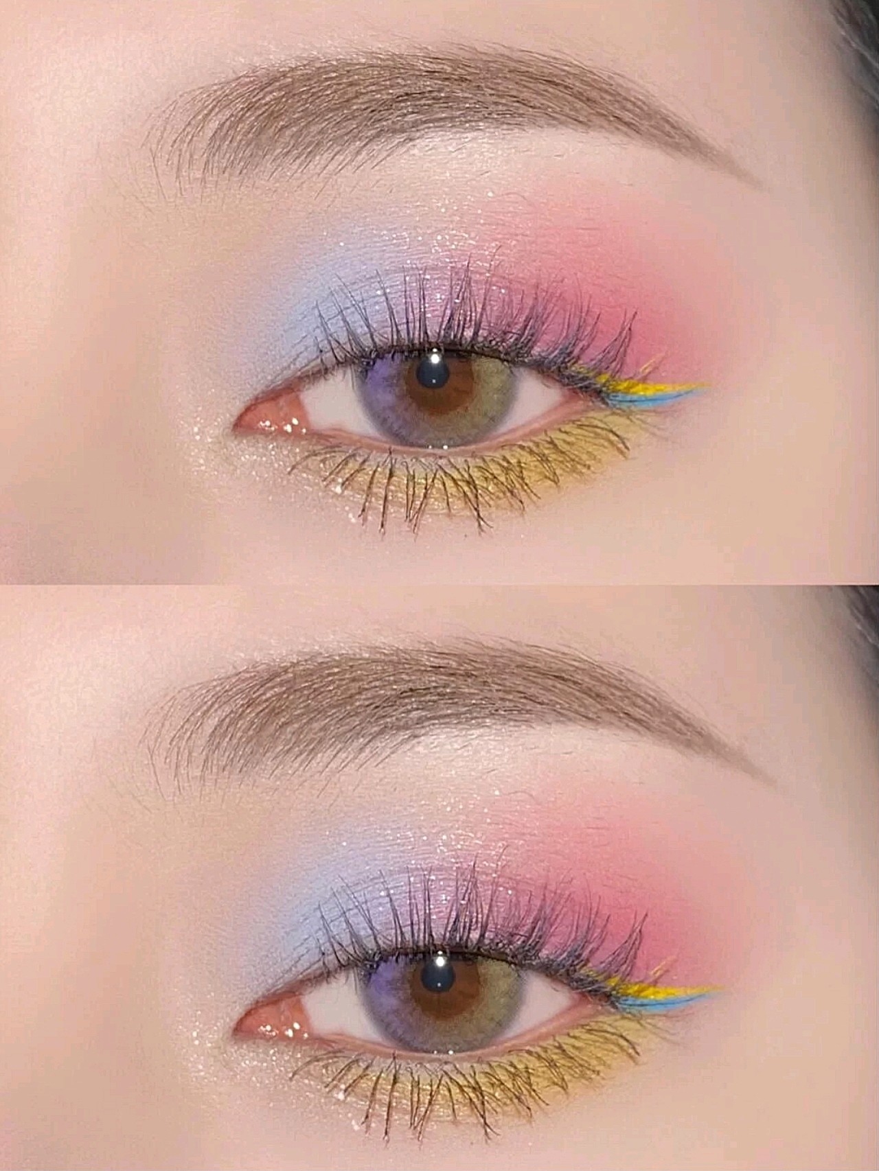 彩虹眼妆子蓝粉撞色精灵色系让你的眼睛像雨后的彩虹一_圈子-新氧美容