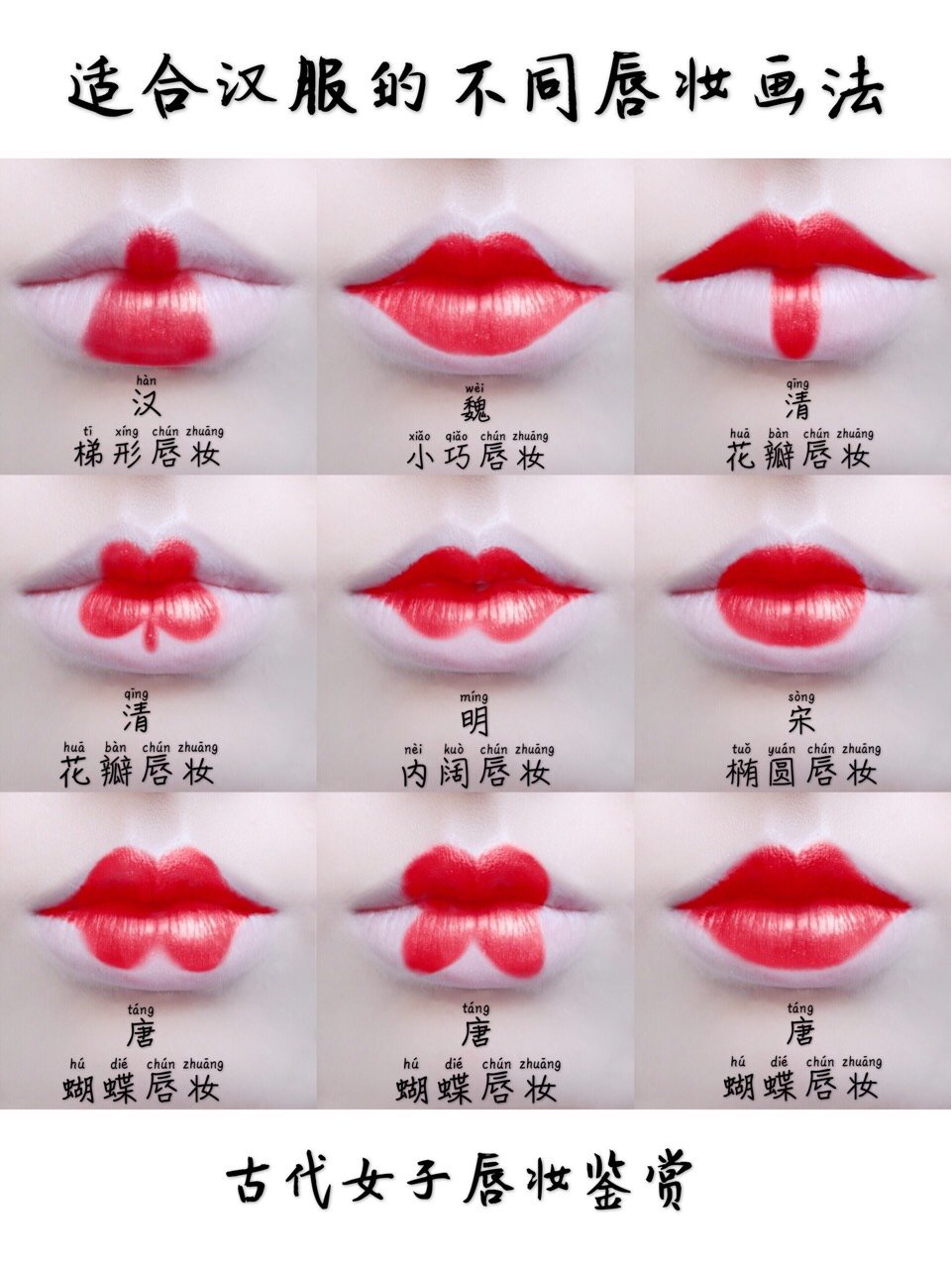 适合汉服小姐姐不同朝代唇妆画法