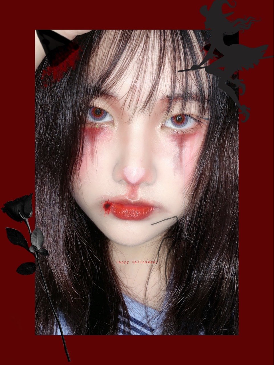 万圣节妆容哭泣红眼娃娃