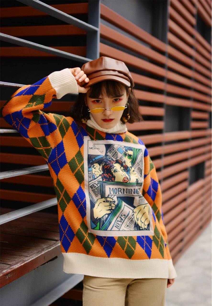 高美商穿搭||时髦利器印花毛衣,复古文艺学院风!