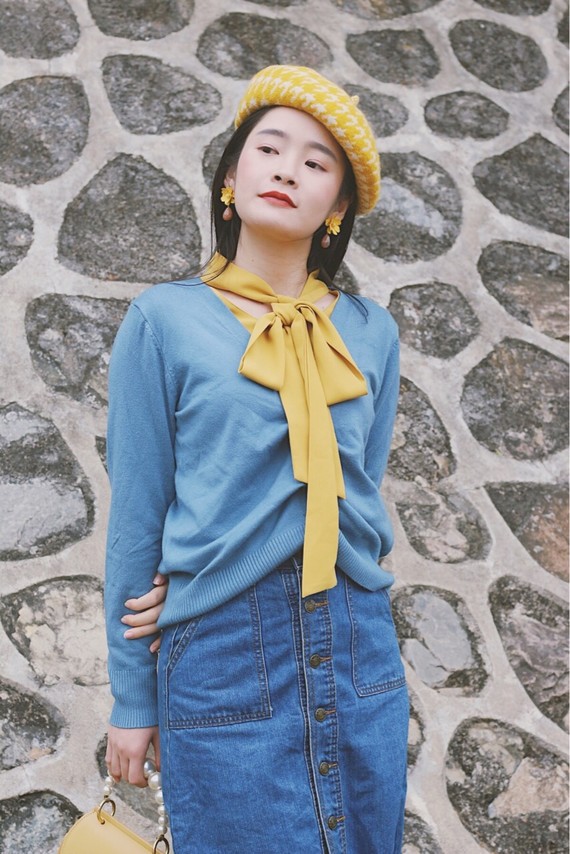 黄蓝配轻松穿出vintage优雅感!