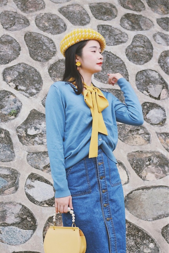 黄蓝配轻松穿出vintage优雅感!