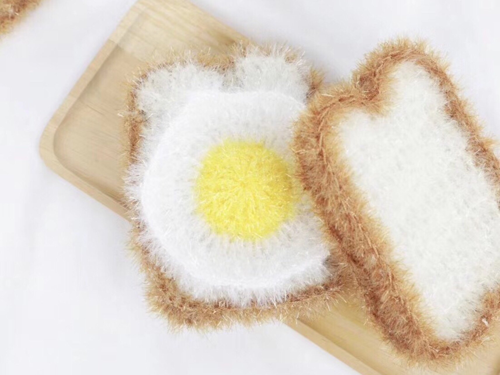 韩国ins风可爱吐司鸡蛋手工编织洗碗巾