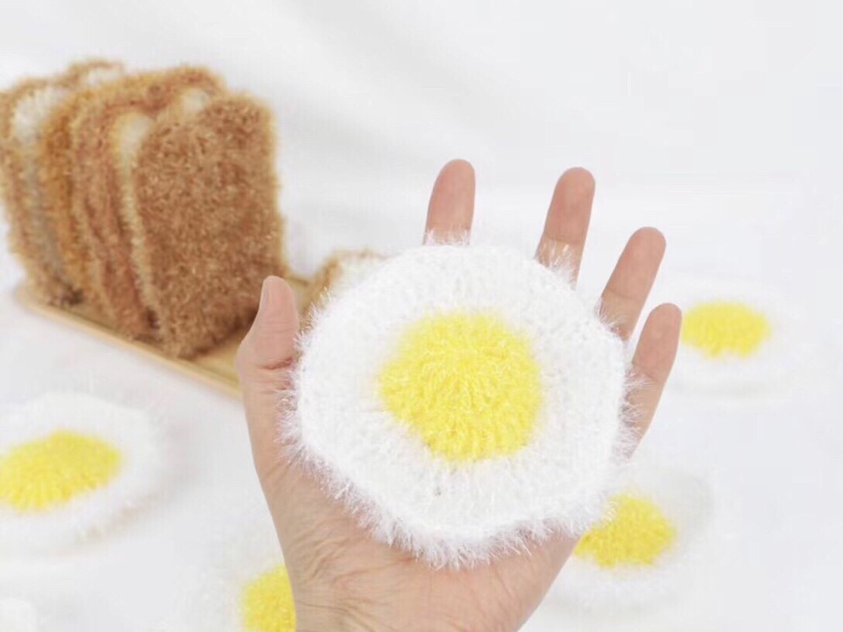 韩国ins风可爱吐司鸡蛋手工编织洗碗巾