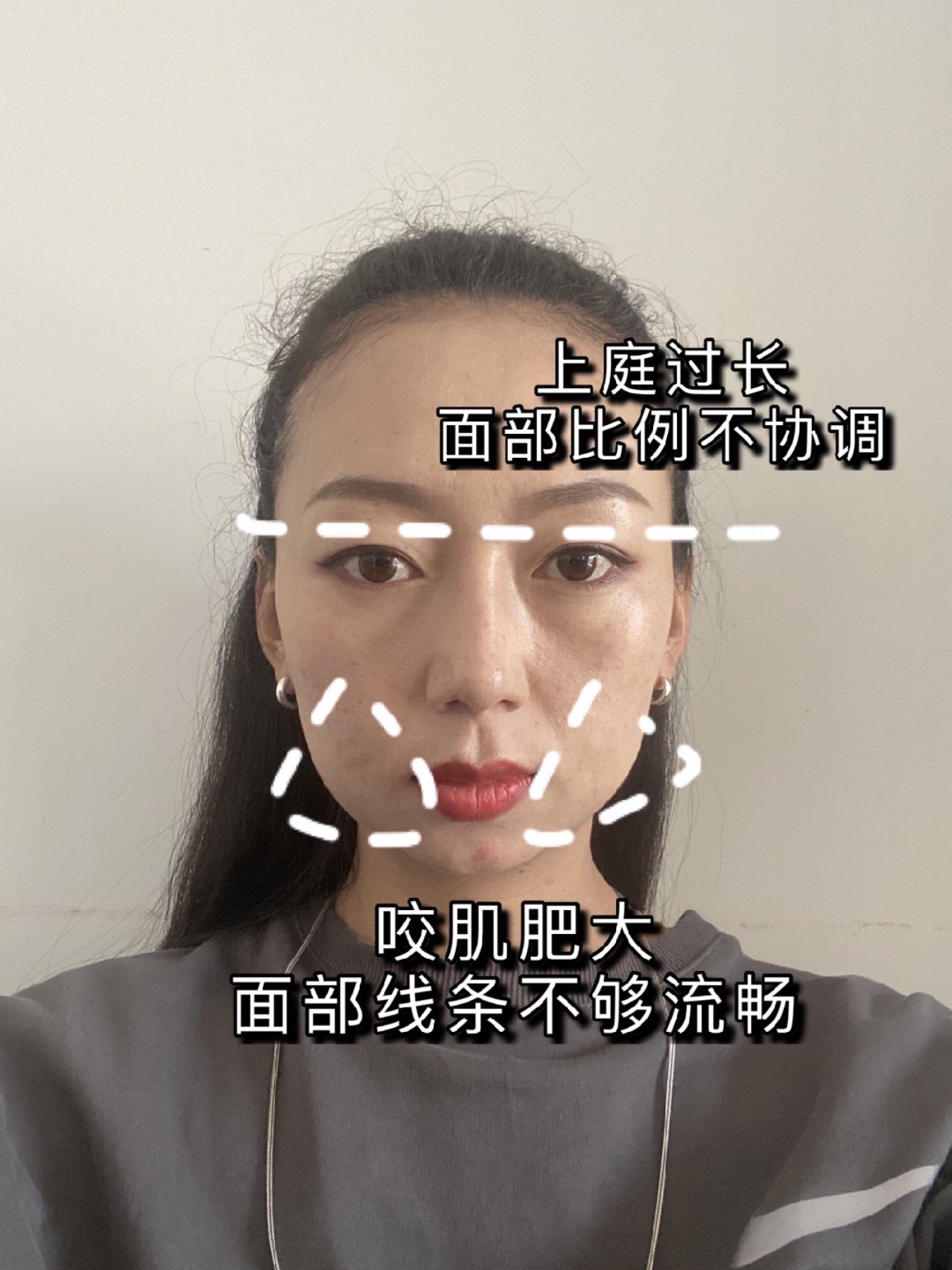 主要问题如下 1上庭过长发际线较高发型比较普通不适合脸型看
