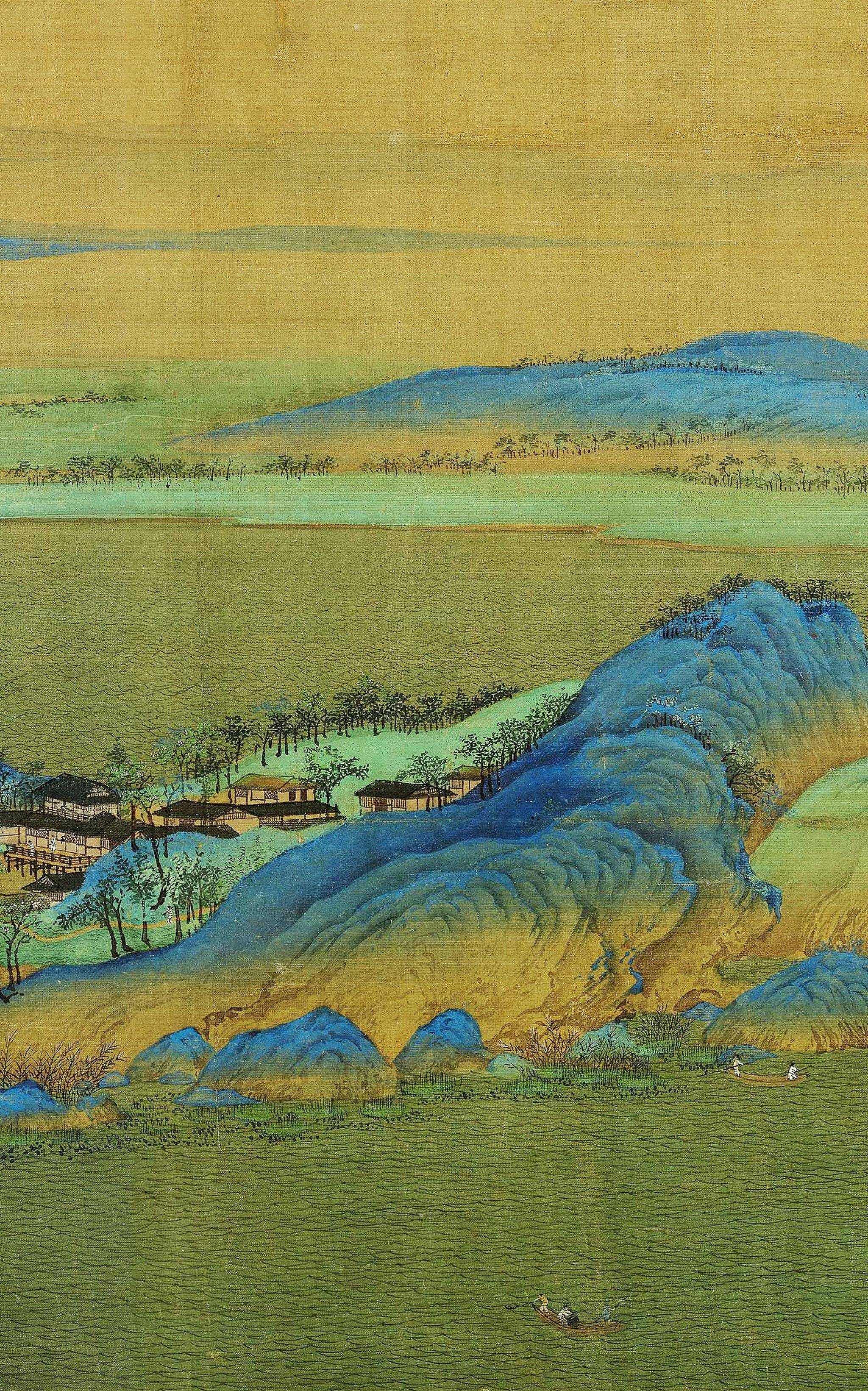 千里江山图*青绿色底色*绵延的山水*点缀的亭台楼阁_圈子-新氧美容