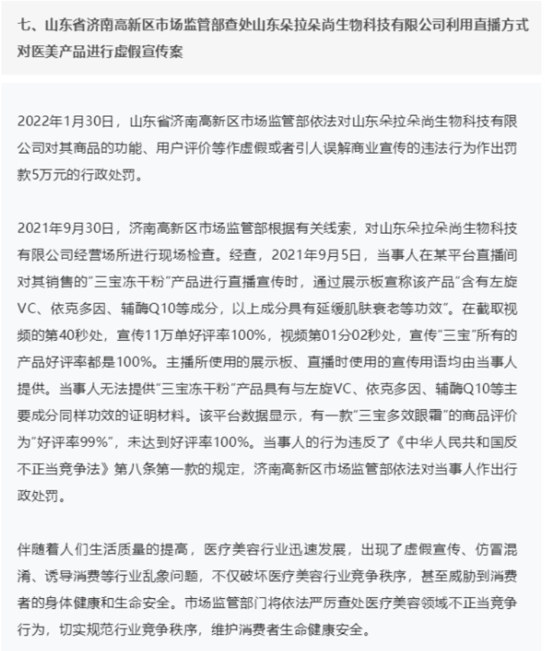 ​市场监管部门严厉打击医疗美容领域虚假宣传等行为 朵拉朵尚因虚假宣传被罚5万元